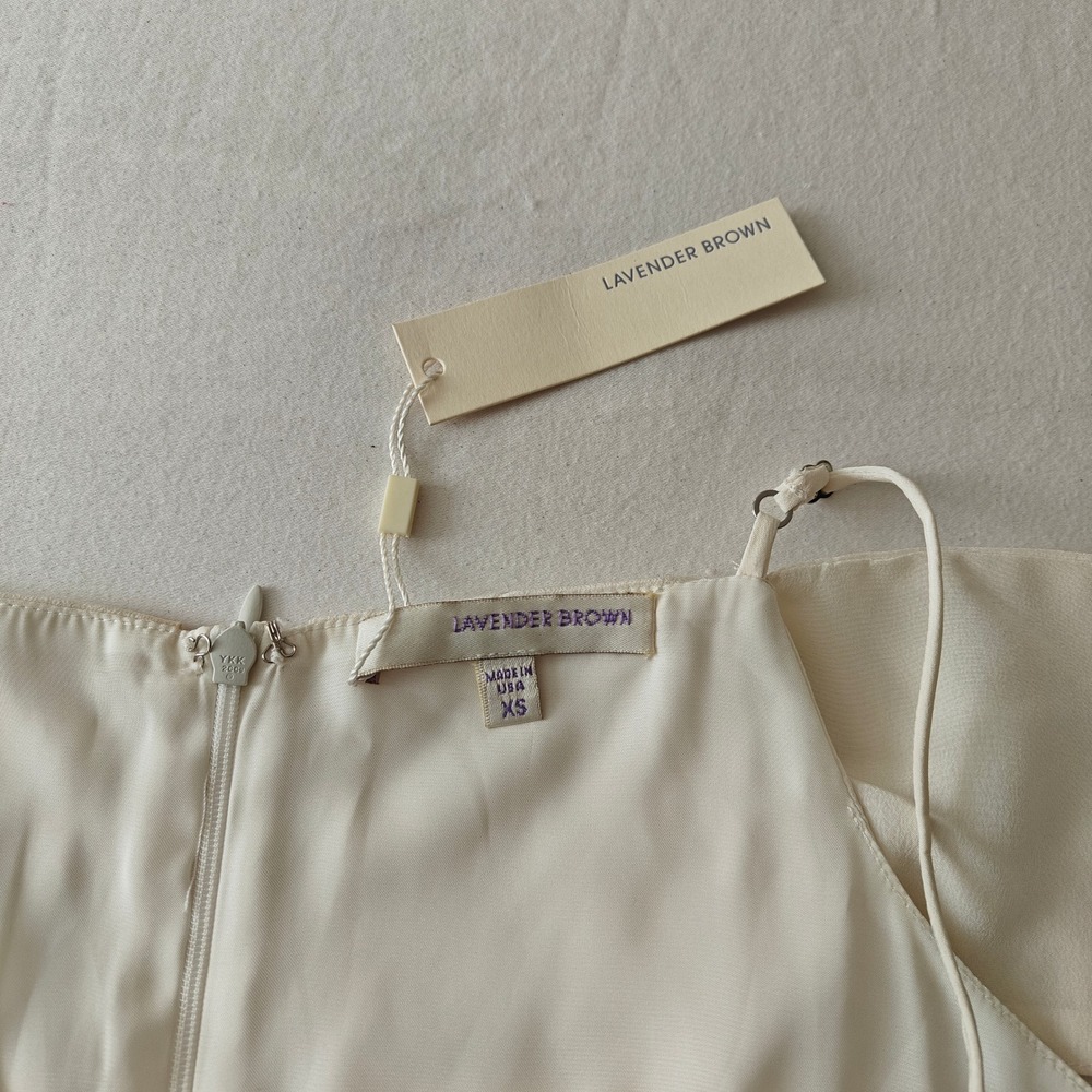 Lavender Brown Ivory Off Shoulder Cold Shoulder Maxi Dress Side Slits Size XS - Picture 7 of 7